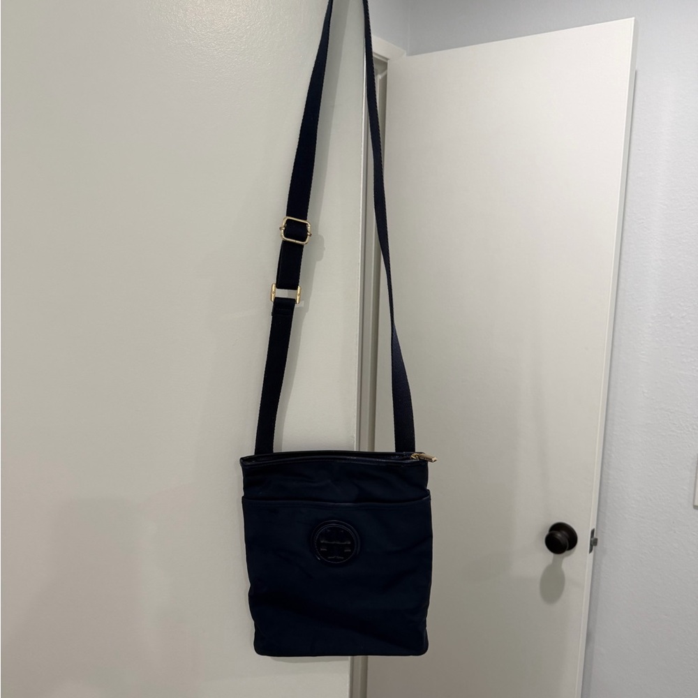 Tory Burch Navy Crossbody Messenger Bag with Gold Hardware